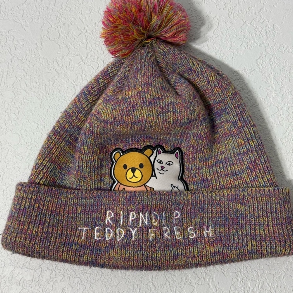 Teddy Fresh Colorful Knit Beanie with Bear and Cat Patch